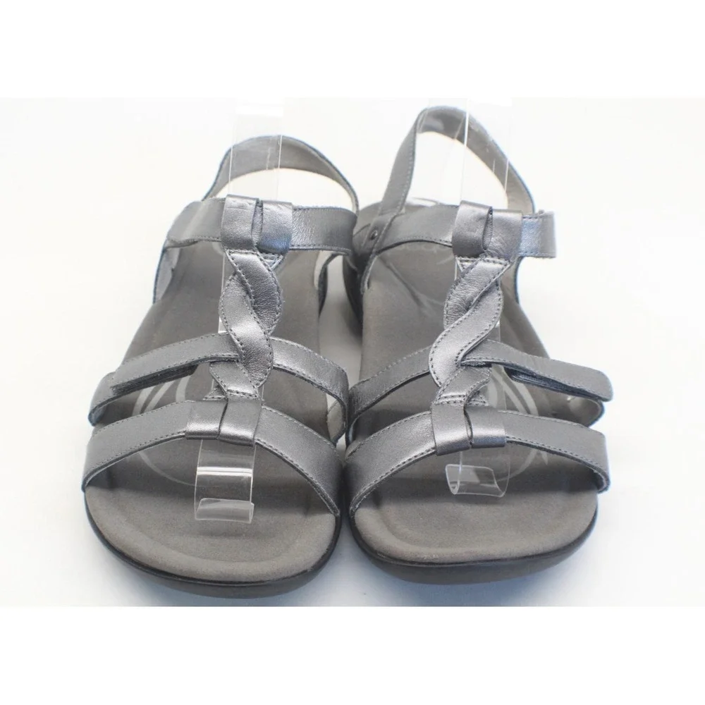 Abeo Bea Braid Pewter Slingback Leather Sandal Women Sz 10N Adjustable Strap